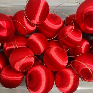 Vintage Franks Christmas Ornaments Red Gold hanging thread Satin Thread Balls